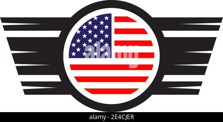 Drapeau américain combiné à un bouclier d'ailes pour le logo de compagnie de vol Illustration de Vecteur