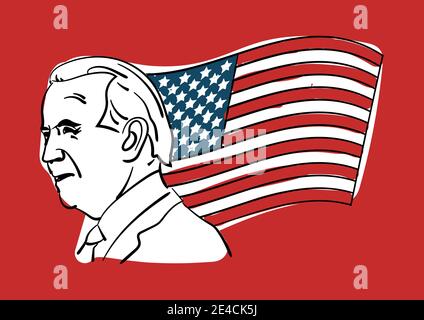 Bangkok THAÏLANDE - 5 novembre 2020 : tirage à la main de Joe Biden avec drapeau des États-Unis, vainqueur de l'élection présidentielle des États-Unis. Illustration de Vecteur