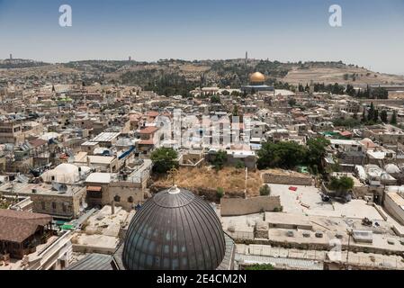 Israël, Jérusalem, la vieille ville d'en haut, Mont du Temple, Dôme du Rocher, Mont des oliviers Banque D'Images