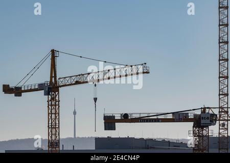 Europe, Allemagne, Bade-Wurtemberg, Stuttgart, travaux de construction, chantier de construction sur le Pragsattel, grue, tour de télévision Banque D'Images