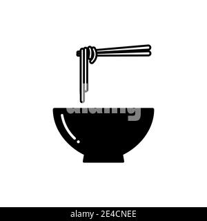 Bol à soupe de nouilles avec baguettes Icon. Bol de ramen icône de nouilles. Illustration de Vecteur