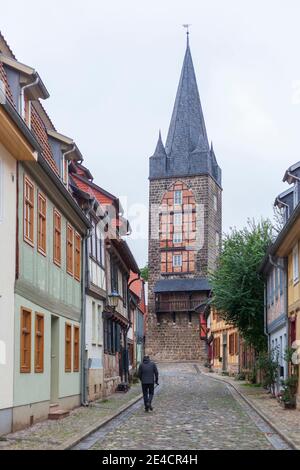 Tour de guet, vieille ville, Quedlinburg, Harz, Saxe-Anhalt, Allemagne, Europe Banque D'Images