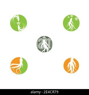 Définir la nature du symbole vectoriel du modèle de logo Ginseng Wave Illustration de Vecteur