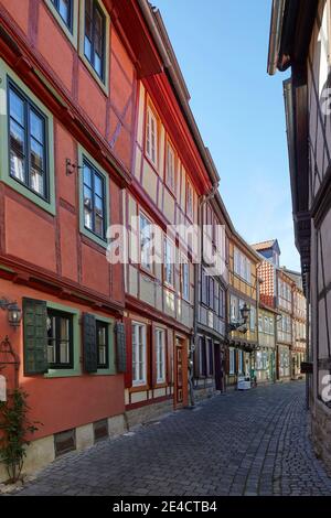 Allemagne, Saxe-Anhalt, Halberstadt, vieille ville historique, maisons à colombages Banque D'Images