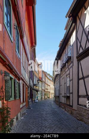 Allemagne, Saxe-Anhalt, Halberstadt, vieille ville historique, maisons à colombages Banque D'Images