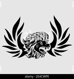 illustration de la tête de lion viking de tatouage tribal et logo vectoriel Illustration de Vecteur