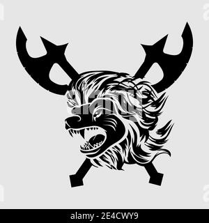 illustration de la tête de lion viking de tatouage tribal et logo vectoriel Illustration de Vecteur