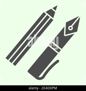 Icône de cartouche d'encre unie. Fournitures de bureau avec stylo plume et crayon de style glyphe pictogramme sur fond blanc. L'éducation et les panneaux scolaires pour mobile Illustration de Vecteur