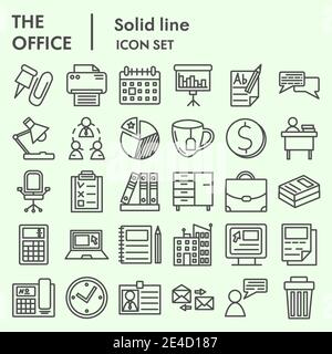 Jeu d'icônes de ligne de bureau. Collection de symboles d'entreprise ou esquisses. Panneau d'affaires pour concept web et mobile, paquet de pictogrammes de style linéaire isolé sur Illustration de Vecteur