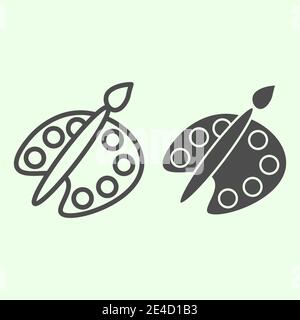 Peint une ligne et une icône unie. Palette avec peinture et pictogramme de style contour de pinceau sur fond blanc. Art scolaire et dessin pour le concept mobile et Illustration de Vecteur