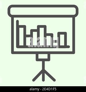Icône de la ligne du stand de présentation professionnelle. Tableau de conférence avec pictogramme de style de contour de diagramme sur fond blanc. Rapport de statistiques de tableau blanc pour mobile Illustration de Vecteur