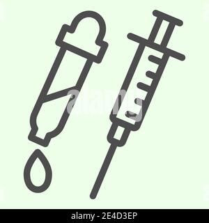 Icône de ligne d'injection. Seringue médicale pour vaccination et pictogramme de type contour de pipette sur fond blanc. La chimie et la biologie signes pour mobile Illustration de Vecteur