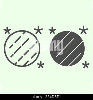 Ligne de corps céleste et icône pleine. Globe, modèle de planète brillant avec étoiles contour style pictogramme sur fond blanc. Signes de l'espace et de l'astronomie Illustration de Vecteur