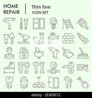 Ensemble d'icônes de réparation à domicile, collection de jeux de symboles de rénovation ou esquisses vectorielles. Jeu de panneaux de construction pour le web d'ordinateur, le pictogramme linéaire Illustration de Vecteur