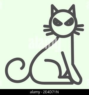 Icône de la ligne de chat de sorcière. Chat effrayant assis sur le côté et avec un pictogramme de style de contour sur fond blanc. Affiches d'Halloween ou de sorcellerie pour mobile Illustration de Vecteur