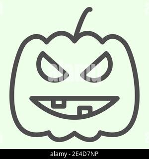 Icône de la ligne de citrouille d'Halloween. Gourde en feu sculpté avec un pictogramme de style contour de visage effrayant sur fond blanc. Symbole de fête d'Halloween pour mobile Illustration de Vecteur