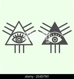 Ligne de symbole maçonnique et icône pleine. Tous les maçons vue triangle contour des yeux style pictogramme sur fond blanc. Eye of Providence pour le concept mobile Illustration de Vecteur