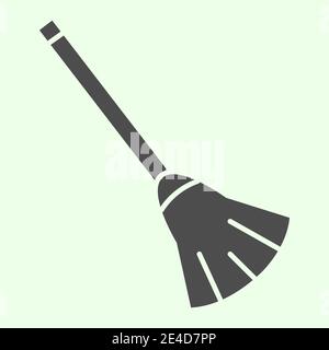 Icône de balai de sorcière plein. Baguette magique avec poignée plate en bois, pictogramme de style glyphe sur fond blanc. Sorcellerie et signes magiques pour mobile Illustration de Vecteur