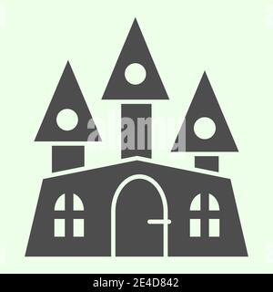 Icône solide maison hantée. Halloween mystique bâtiment gothique style glyphe pictogramme sur fond blanc. Château de sorcière avec trois tours pour mobile Illustration de Vecteur