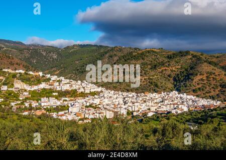 Vue sur le village blanc de Tolox au parc naturel Sierra de las Nieves, province de Malaga. Andalousie. Europe du sud de l'Espagne Banque D'Images