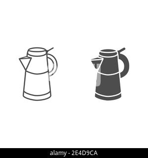 Machine à café geyser et icône solide, concept du café du matin, symbole de la bouilloire turque sur fond blanc, icône de la casserole Moka dans le style de contour pour Illustration de Vecteur