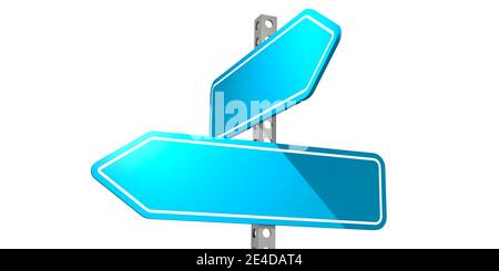Panneau de route bleu isolé sur fond blanc, rendu 3d Banque D'Images