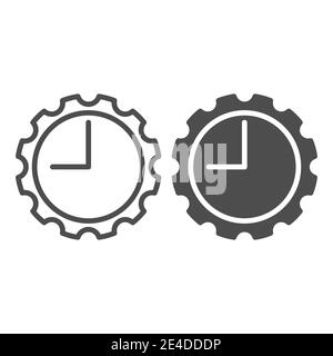 Regardez avec la ligne d'engrenage et l'icône de glyphe. Horloge avec illustration vectorielle de roue dentée isolée sur blanc. Design de type contour de montre mécanique, conçu pour Illustration de Vecteur