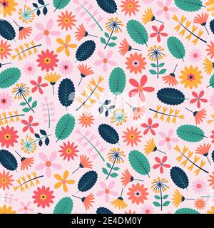 Motif fleuri vectoriel élégant sans couture avec fleurs et feuilles de la couleur de l'automne. Arrière-plan tendance à texture feuillages d'automne pour l'impression et le textile Illustration de Vecteur