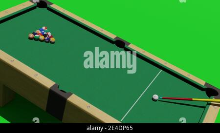 Illustration d'une table de billard à proximité d'un repère la boule de repère blanche et les balles colorées Banque D'Images