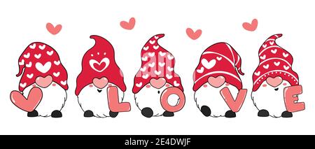 Valentin Gnome avec LETTRE D'AMOUR, rouge valentine gnome dessin animé Doodle vecteur Illustration de Vecteur