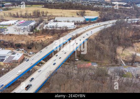 Vue aérienne de l'autoroute Interstate 476, Pennsylvanie, États-Unis Banque D'Images