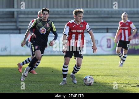 Exeter, Royaume-Uni. 23 janvier 2021. Archie Collins de la ville d'Exeter lors de la Sky Bet League 2 derrière des portes fermées match entre la ville d'Exeter et Stevenage à St James' Park, Exeter, Angleterre, le 23 janvier 2021. Photo de Dave Peters/Prime Media Images. Crédit : Prime Media Images/Alamy Live News Banque D'Images