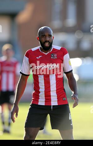 Exeter, Royaume-Uni. 23 janvier 2021. Nigel Atangana de la ville d'Exeter lors de la Sky Bet League 2, match à huis clos entre Exeter City et Stevenage au parc St James' Park, Exeter, Angleterre, le 23 janvier 2021. Photo de Dave Peters/Prime Media Images. Crédit : Prime Media Images/Alamy Live News Banque D'Images