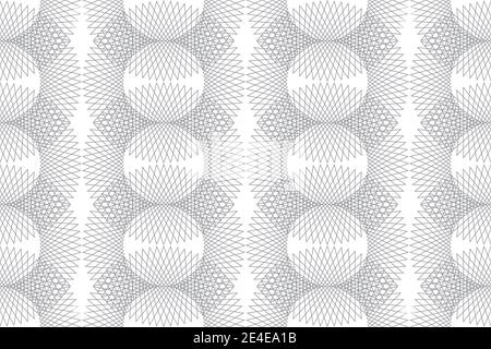 Motif d'arrière-plan abstrait sans couture, composé de lignes répétitives formant des formes géométriques circulaires, dessin vectoriel de style Mandala en noir et blanc Banque D'Images