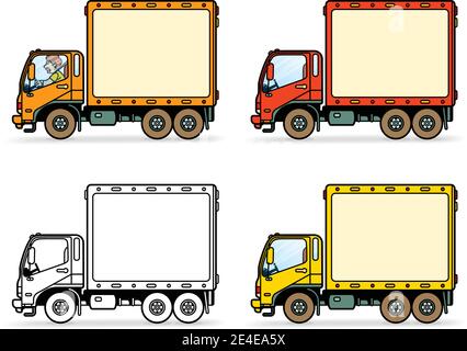 Chariot vecteur clipart de dessin animé. Camion de livraison pour enfants livre de coloriage. Illustration de Vecteur