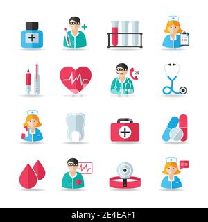 Soins médicaux icons set de coeur comprimé dents isolées de la seringue et vecteur illustration avatars médecin Illustration de Vecteur