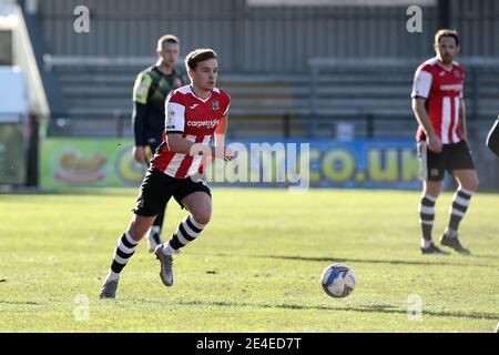 Exeter, Royaume-Uni. 23 janvier 2021. Archie Collins de la ville d'Exeter lors de la Sky Bet League 2 derrière des portes fermées match entre la ville d'Exeter et Stevenage à St James' Park, Exeter, Angleterre, le 23 janvier 2021. Photo de Dave Peters/Prime Media Images. Crédit : Prime Media Images/Alamy Live News Banque D'Images