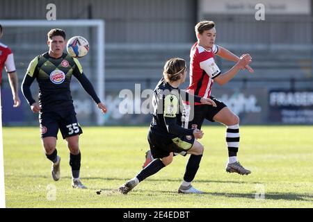 Exeter, Royaume-Uni. 23 janvier 2021. Archie Collins de la ville d'Exeter lors de la Sky Bet League 2 derrière des portes fermées match entre la ville d'Exeter et Stevenage à St James' Park, Exeter, Angleterre, le 23 janvier 2021. Photo de Dave Peters/Prime Media Images. Crédit : Prime Media Images/Alamy Live News Banque D'Images