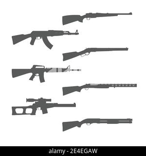 Collection de silhouettes d'armes à feu, fusil de chasse, fusil m16 et arme de chasse, armes et armes, vecteur Illustration de Vecteur