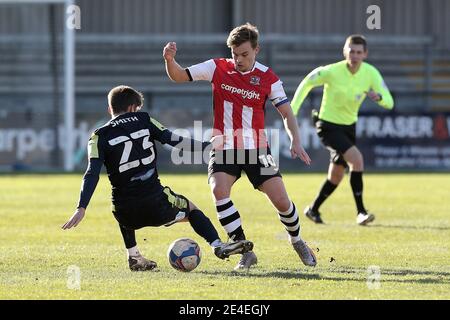 Exeter, Royaume-Uni. 23 janvier 2021. Archie Collins de la ville d'Exeter lors de la Sky Bet League 2 derrière des portes fermées match entre la ville d'Exeter et Stevenage à St James' Park, Exeter, Angleterre, le 23 janvier 2021. Photo de Dave Peters/Prime Media Images. Crédit : Prime Media Images/Alamy Live News Banque D'Images