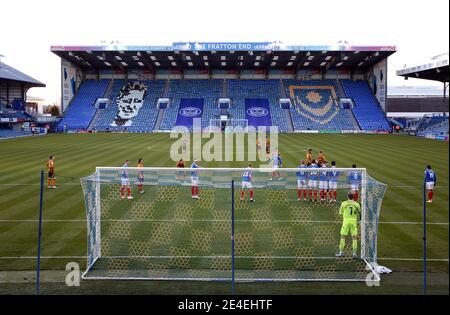 Vue générale de l'action à l'intérieur du stade vide pendant le match Sky Bet League One au parc de Fratton, Portsmouth. Date de la photo: Samedi 23 janvier 2021. Banque D'Images