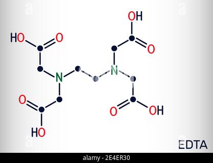 Acide éthylènediaminetétraacétique, acide édétique, molécule d'EDTA. C'est un chélateur de plomb et un anti-coagulant. Formule chimique du squelette. Illustration vectorielle Illustration de Vecteur