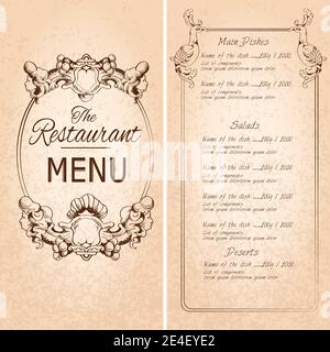 Modèle de menu de restaurant rétro avec cadre et décoration vectorielle illustration Illustration de Vecteur