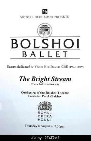 Programme pour une représentation du ballet Bright Stream au Royal Opera House Londres Angleterre Royaume-Uni 8 août 2019 Banque D'Images