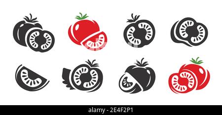 Ensemble d'icônes de tomate. Légumes frais, vecteur de symbole alimentaire Illustration de Vecteur