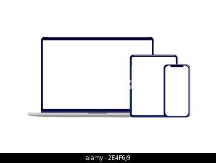 Maquettes d'un PC portable, d'une tablette et d'un téléphone modernes Illustration de Vecteur