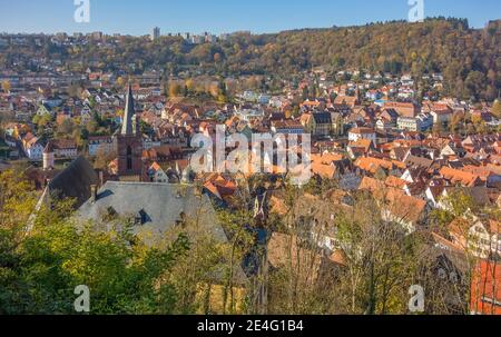 Vue aérienne de Wertheim, une ville du sud de l'Allemagne à l'heure du soir Banque D'Images