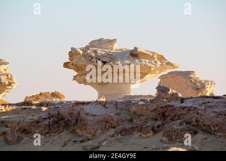 Formations de grès bizarres dans le désert blanc, tôt le matin, Farafra, Egypte Banque D'Images