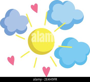 dessin animé soleil nuages et coeurs décoration icône vecteur de conception isolé illustration Illustration de Vecteur