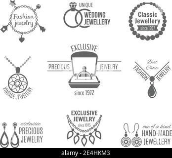 Bijoux ensemble d'étiquettes noires unique classique vintage bijoux isolés illustration vectorielle Illustration de Vecteur
